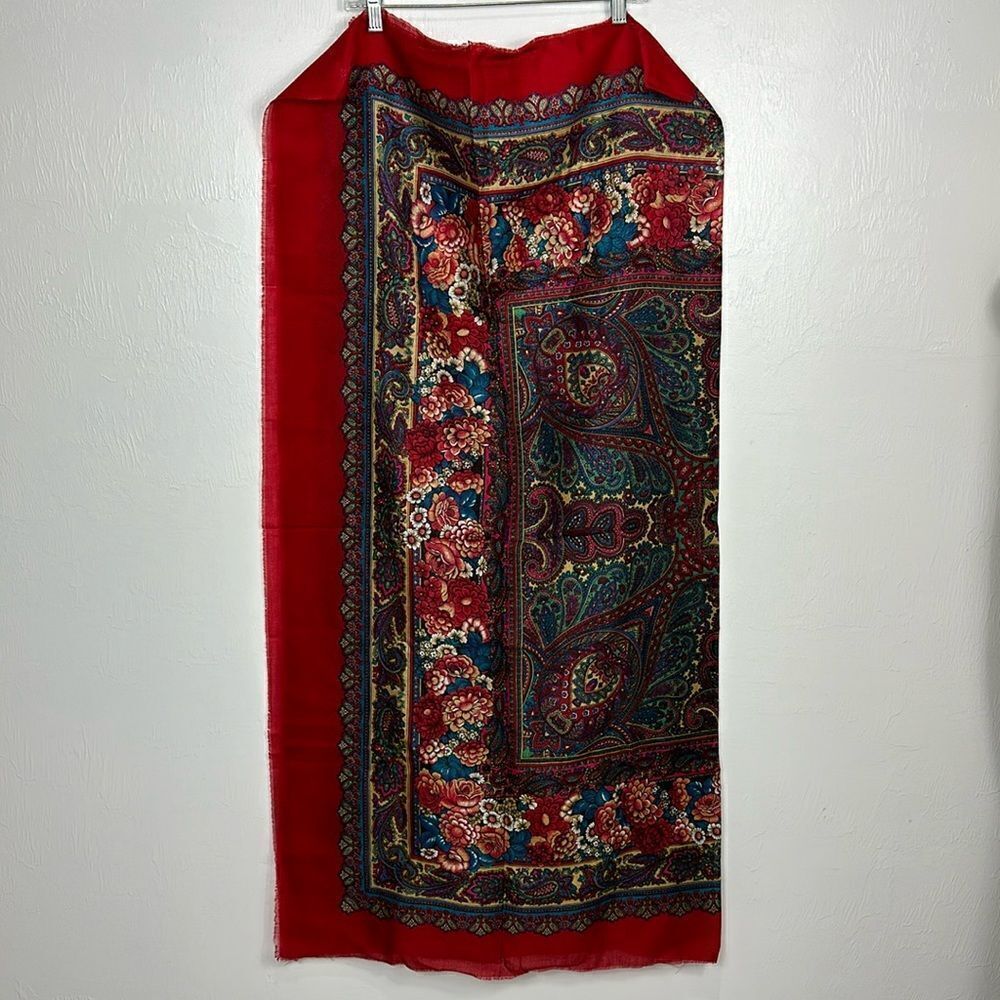 Floral Paisley Print Multicolor Slavic Babushka Platok Scarf